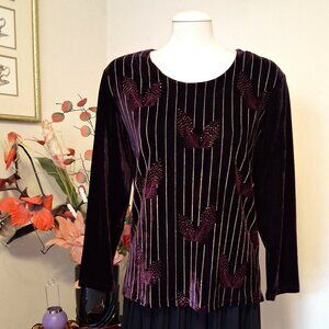NWT Scoop Neck Purple Embroidered Blouse Long Sleeve Women’s Top 12